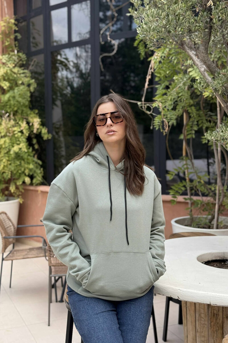 ONE COLOR SIMPLE FLUFFY WOMEN HOODIE OLIVE/ULLI - 1