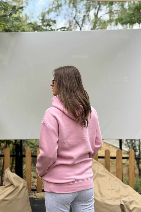 ONE COLOR SIMPLE FLUFFY WOMEN HOODIE PINK/ROZE - 3