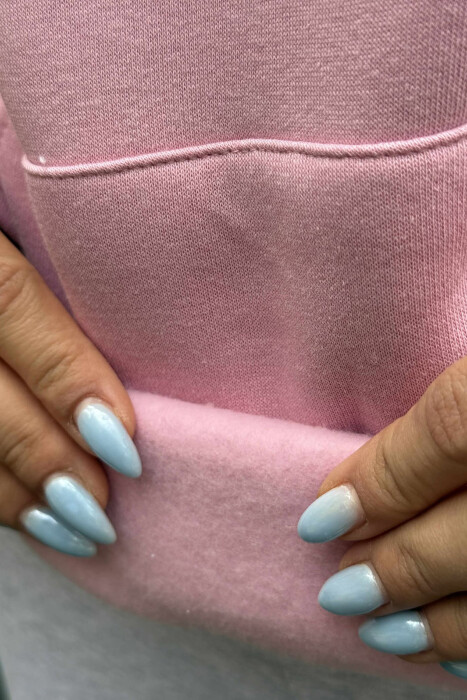 ONE COLOR SIMPLE FLUFFY WOMEN HOODIE PINK/ROZE - 5