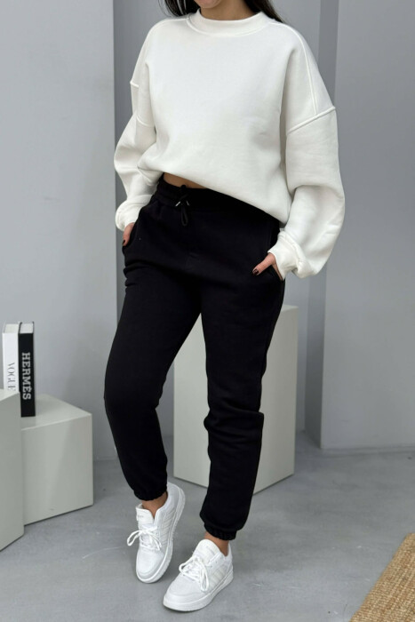 ONE COLOR SIMPLE FLUFFY WOMEN JOGGERS BLACK/ E ZEZE - 1