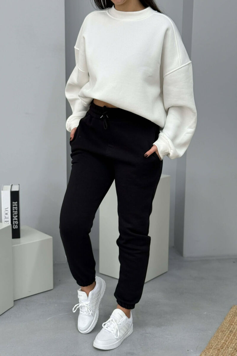 ONE COLOR SIMPLE FLUFFY WOMEN JOGGERS BLACK/ E ZEZE - 1