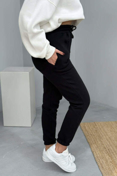 ONE COLOR SIMPLE FLUFFY WOMEN JOGGERS BLACK/ E ZEZE - 4