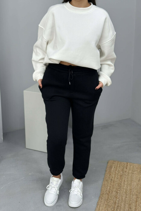 ONE COLOR SIMPLE FLUFFY WOMEN JOGGERS DARK BLUE/BEE 