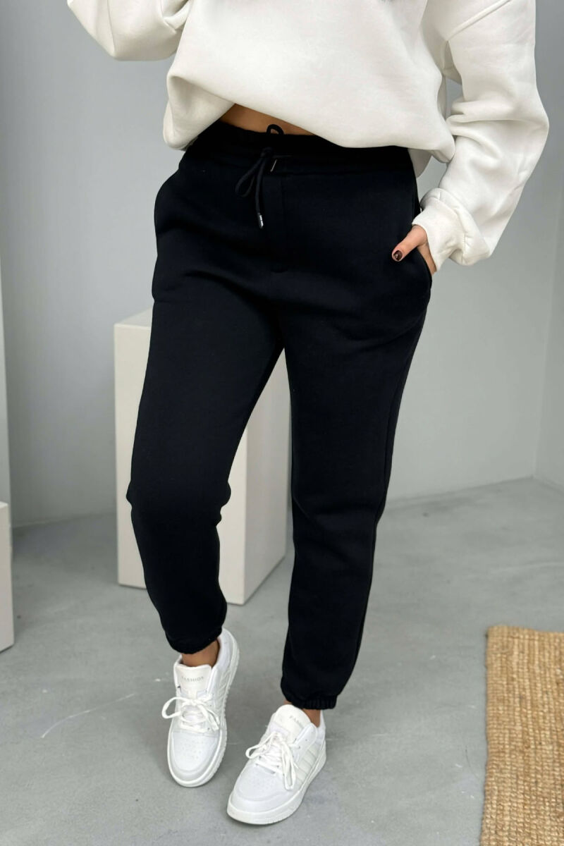 ONE COLOR SIMPLE FLUFFY WOMEN JOGGERS DARK BLUE/BEE - 2
