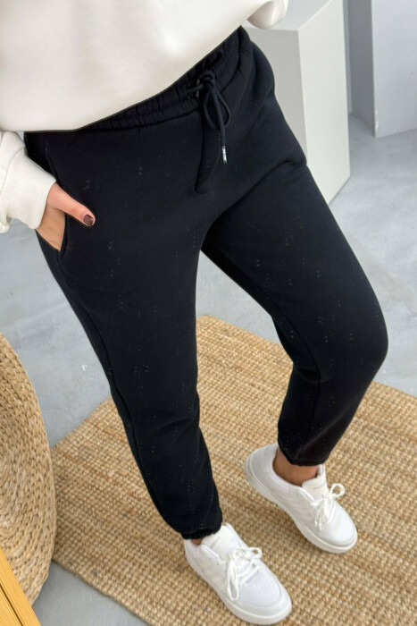 ONE COLOR SIMPLE FLUFFY WOMEN JOGGERS DARK BLUE/BEE - 3