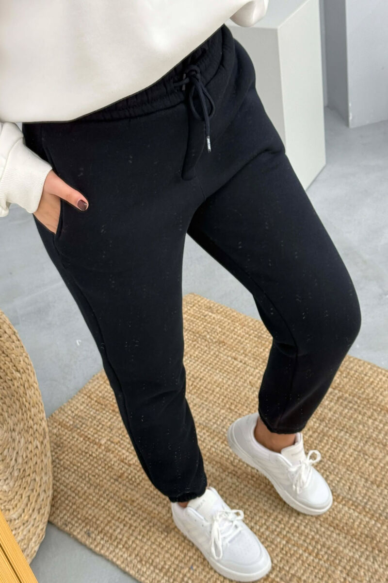 ONE COLOR SIMPLE FLUFFY WOMEN JOGGERS DARK BLUE/BEE - 3