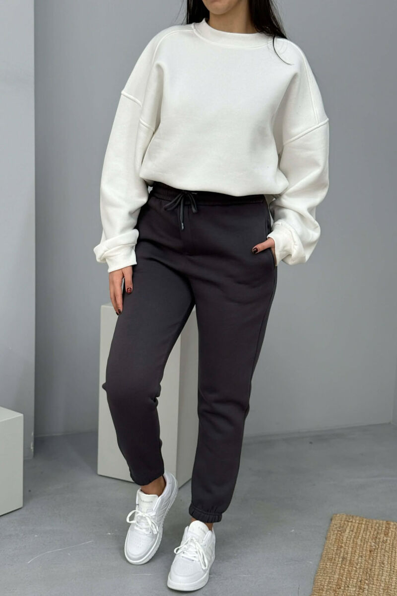 ONE COLOR SIMPLE FLUFFY WOMEN JOGGERS DARK GREY/GEE - 1