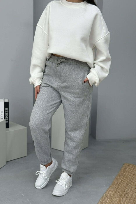 ONE COLOR SIMPLE FLUFFY WOMEN JOGGERS LIGHT GREY/GZ 