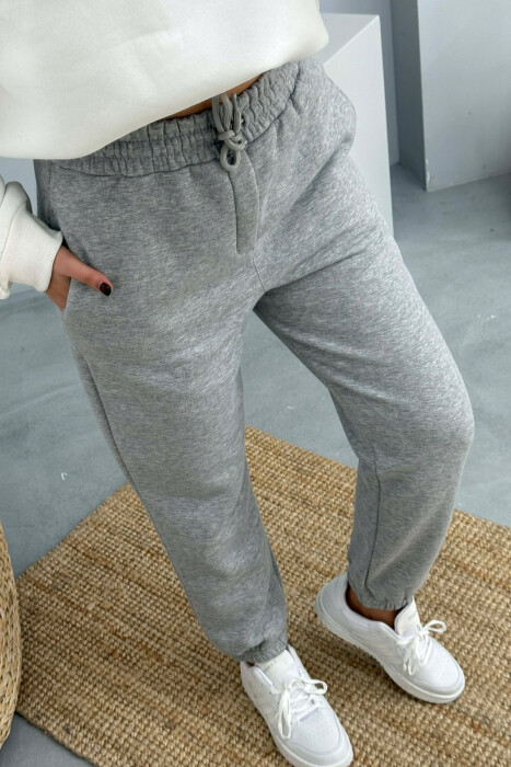 ONE COLOR SIMPLE FLUFFY WOMEN JOGGERS LIGHT GREY/GZ - 2