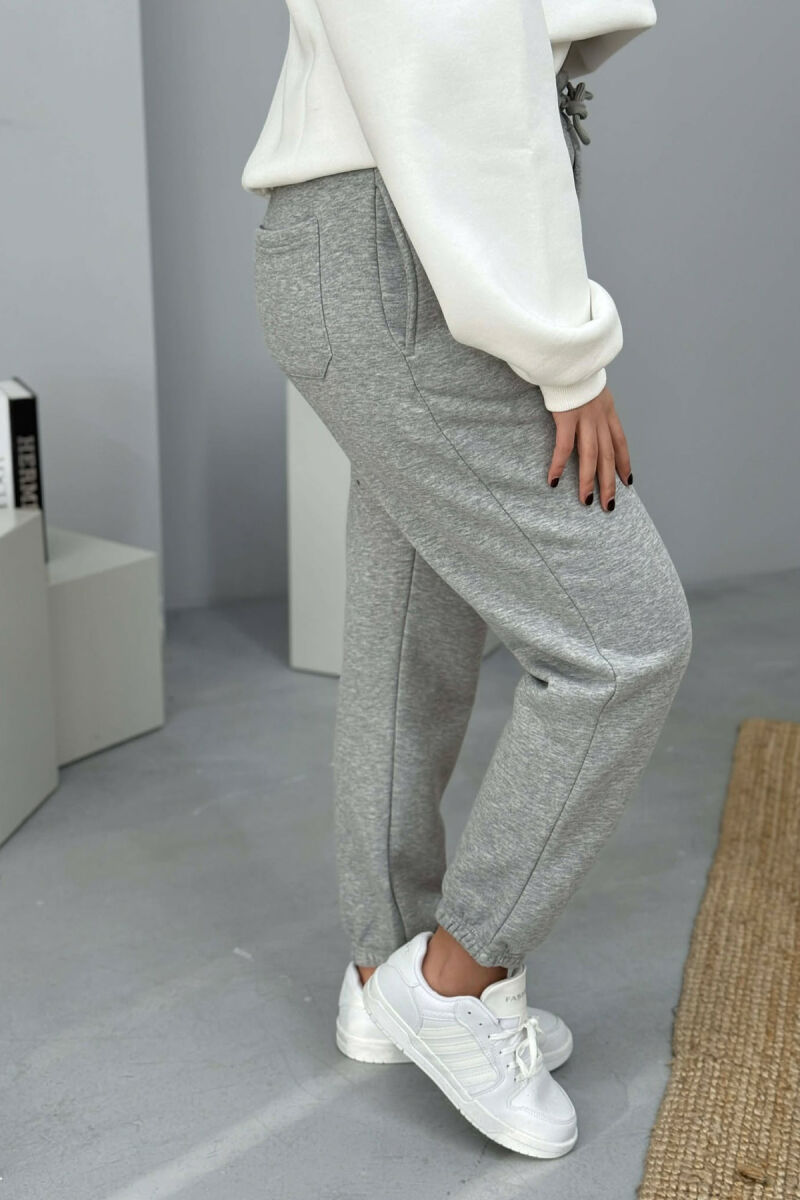 ONE COLOR SIMPLE FLUFFY WOMEN JOGGERS LIGHT GREY/GZ - 3