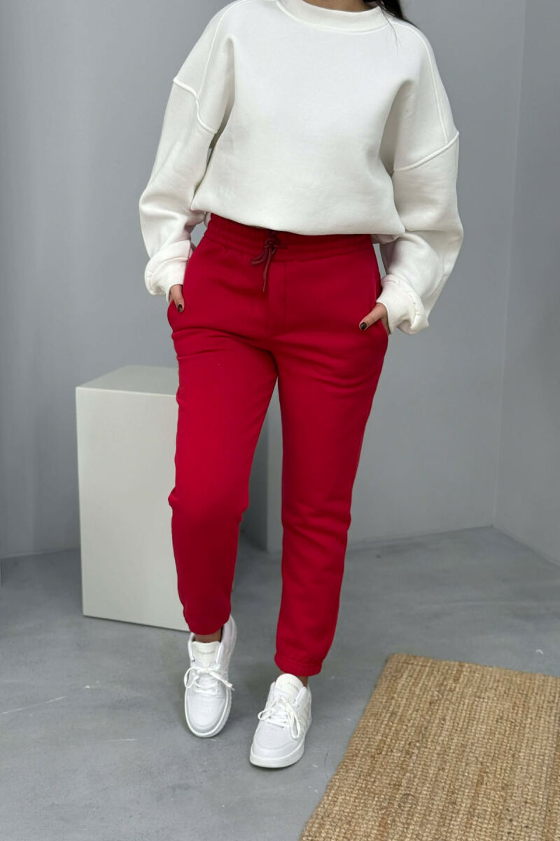 ONE COLOR SIMPLE FLUFFY WOMEN JOGGERS RED/E KUQE - 1