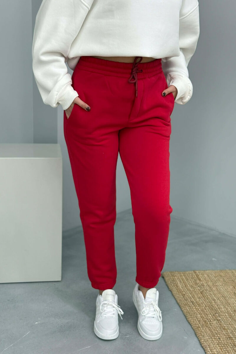 ONE COLOR SIMPLE FLUFFY WOMEN JOGGERS RED/E KUQE - 2