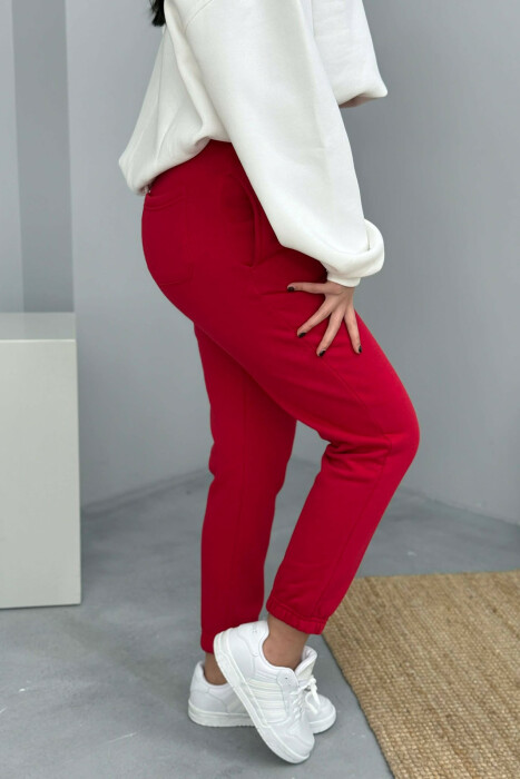ONE COLOR SIMPLE FLUFFY WOMEN JOGGERS RED/E KUQE - 3