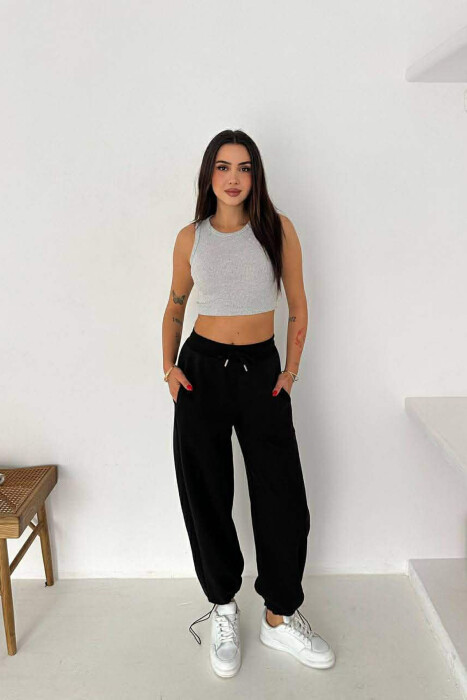 ONE COLOR SIMPLE FLUFFY WOMEN SWEATPANTS BLACK/ E ZEZE - 1