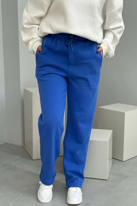 ONE COLOR SIMPLE FLUFFY WOMEN SWEATPANTS BLUE/BLU - 1
