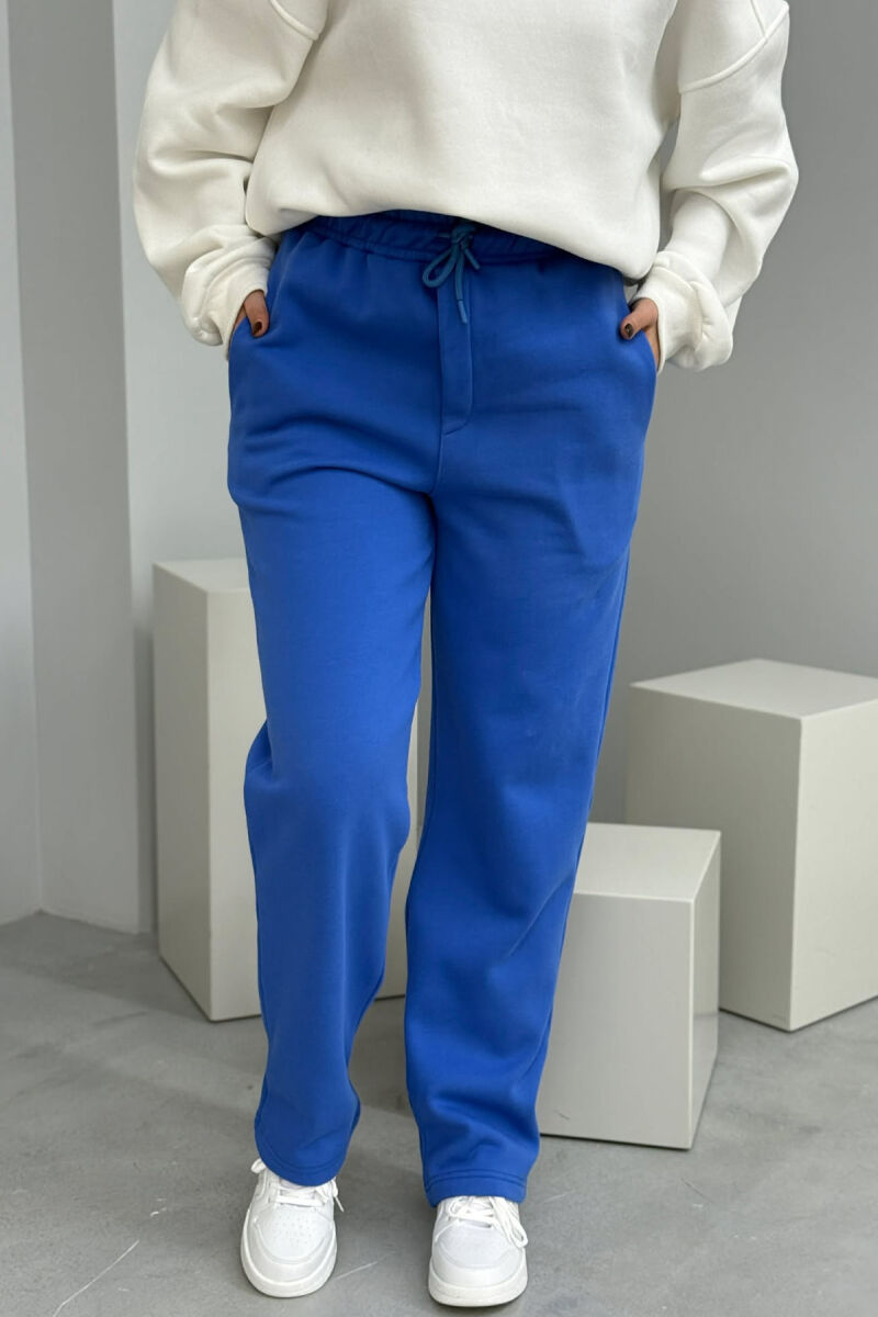 ONE COLOR SIMPLE FLUFFY WOMEN SWEATPANTS BLUE/BLU - 1