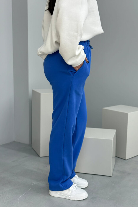 ONE COLOR SIMPLE FLUFFY WOMEN SWEATPANTS BLUE/BLU - 4