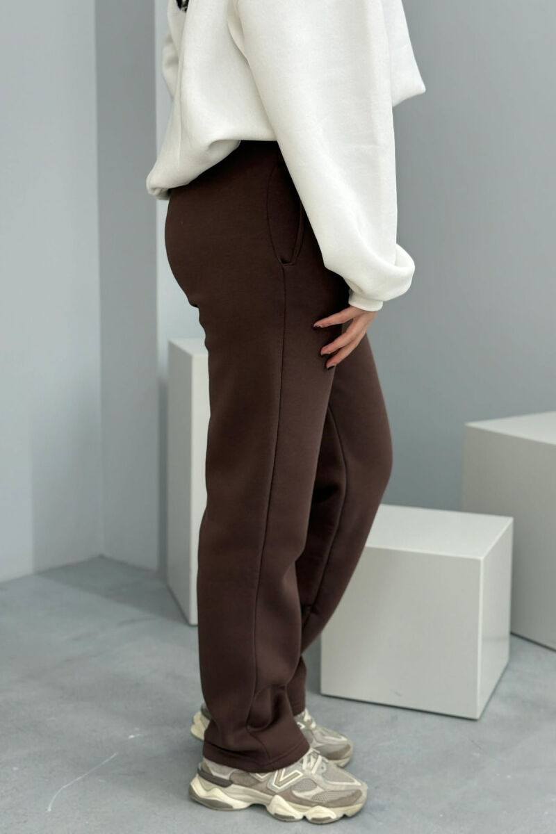 ONE COLOR SIMPLE FLUFFY WOMEN SWEATPANTS BROWN/KAFE - 2