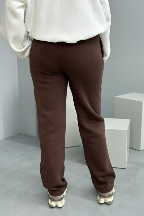 ONE COLOR SIMPLE FLUFFY WOMEN SWEATPANTS BROWN/KAFE - 3