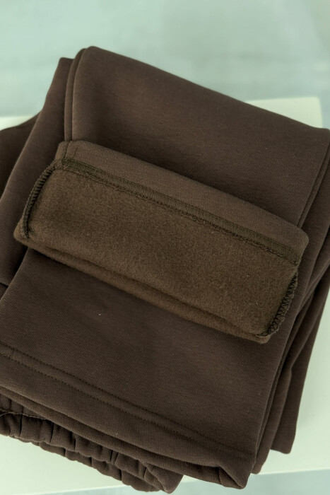 ONE COLOR SIMPLE FLUFFY WOMEN SWEATPANTS BROWN/KAFE - 6