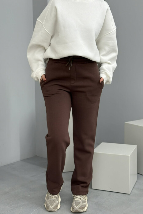 ONE COLOR SIMPLE FLUFFY WOMEN SWEATPANTS BROWN/KAFE - 7