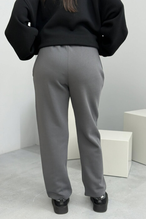 ONE COLOR SIMPLE FLUFFY WOMEN SWEATPANTS DARK GREY/GEE - 3