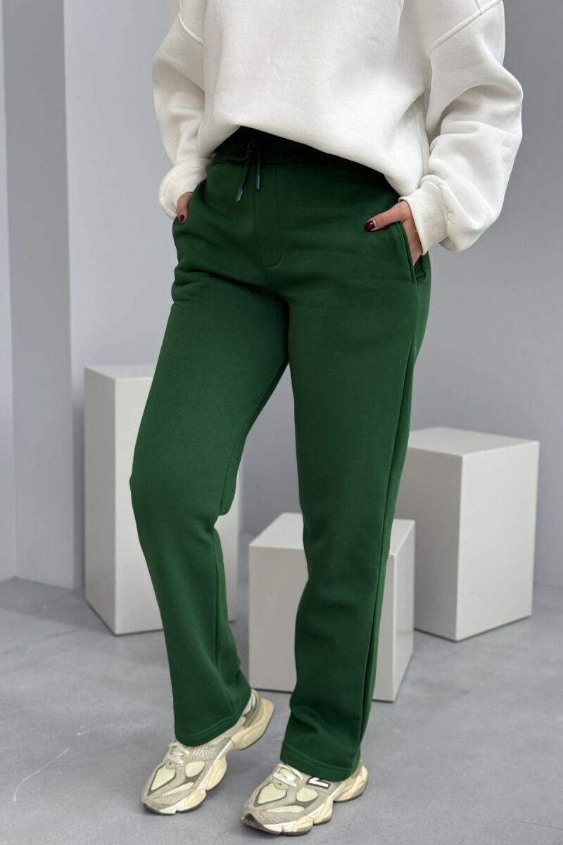 ONE COLOR SIMPLE FLUFFY WOMEN SWEATPANTS GREEN/JESHILE - 2