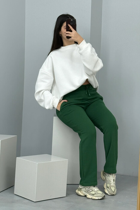 ONE COLOR SIMPLE FLUFFY WOMEN SWEATPANTS GREEN/JESHILE - 5