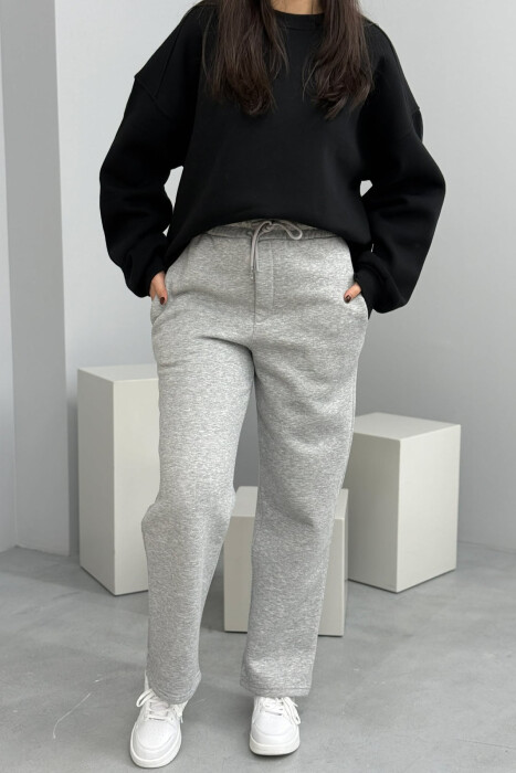 ONE COLOR SIMPLE FLUFFY WOMEN SWEATPANTS GREY/GRI - 1