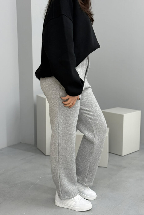 ONE COLOR SIMPLE FLUFFY WOMEN SWEATPANTS GREY/GRI - 4