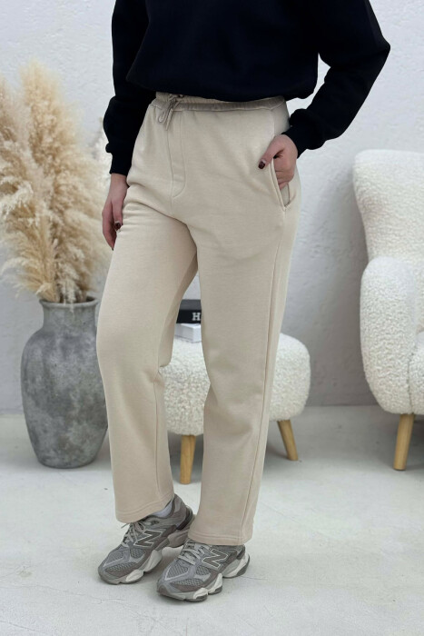 ONE COLOR SIMPLE FLUFFY WOMEN SWEATPANTS LIGHT BEIGE/BZHZB - 2