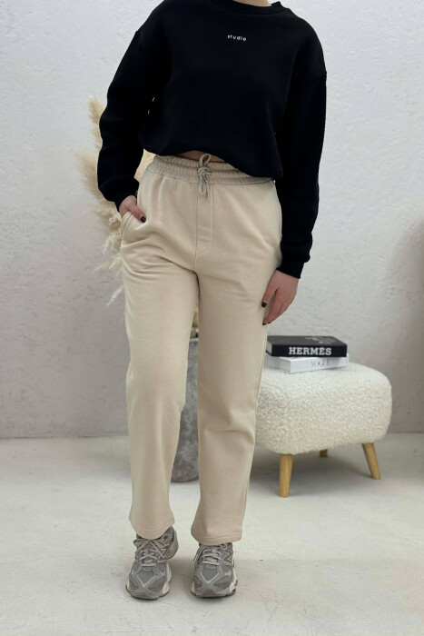 ONE COLOR SIMPLE FLUFFY WOMEN SWEATPANTS LIGHT BEIGE/BZHZB - 4