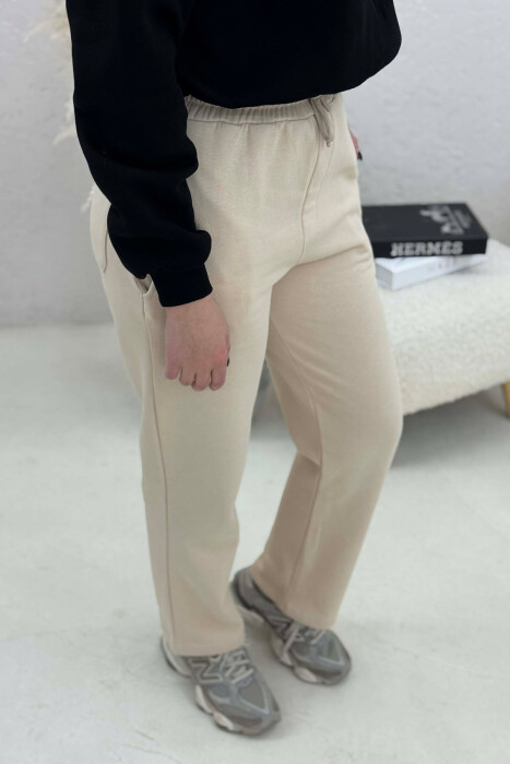 ONE COLOR SIMPLE FLUFFY WOMEN SWEATPANTS LIGHT BEIGE/BZHZB - 5
