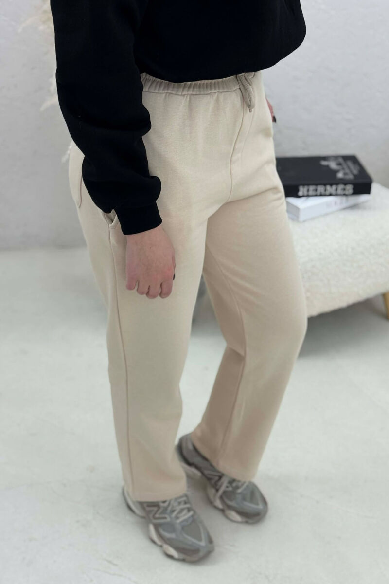 ONE COLOR SIMPLE FLUFFY WOMEN SWEATPANTS LIGHT BEIGE/BZHZB - 5