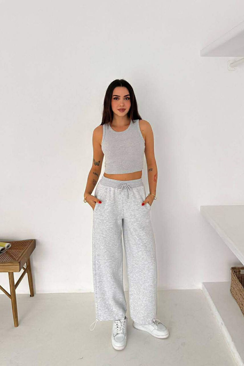 ONE COLOR SIMPLE FLUFFY WOMEN SWEATPANTS LIGHT GREY/GZ - 1