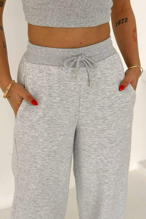 ONE COLOR SIMPLE FLUFFY WOMEN SWEATPANTS LIGHT GREY/GZ - 2