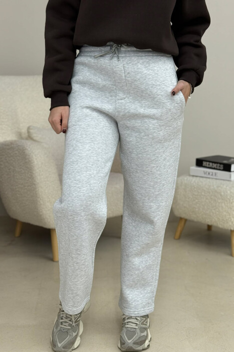 ONE COLOR SIMPLE FLUFFY WOMEN SWEATPANTS LIGHT GREY/GZ - 2