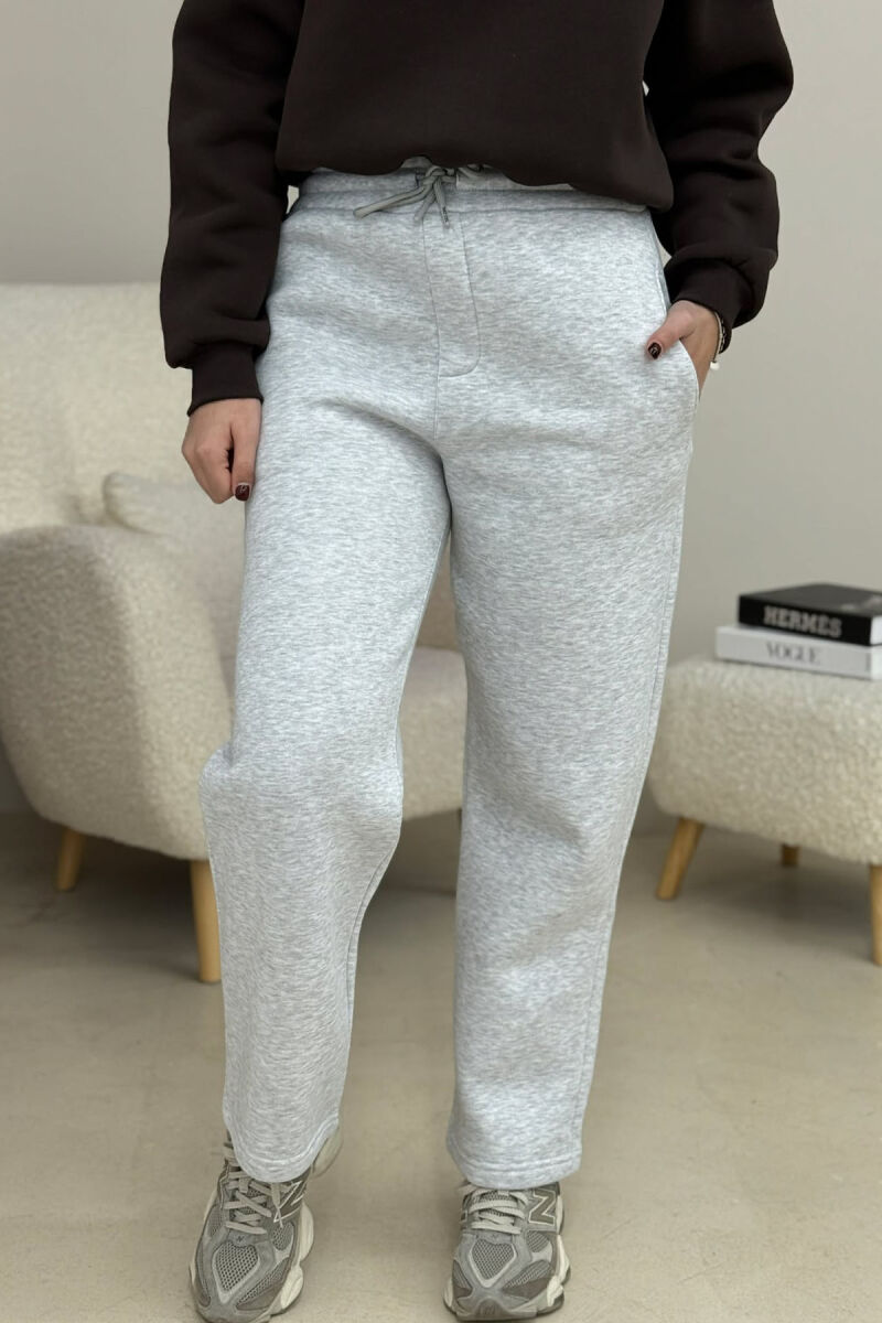ONE COLOR SIMPLE FLUFFY WOMEN SWEATPANTS LIGHT GREY/GZ - 2