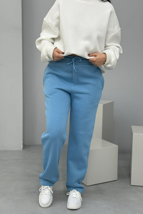 ONE COLOR SIMPLE FLUFFY WOMEN SWEATPANTS LIGHTBLUE/BZ - 1