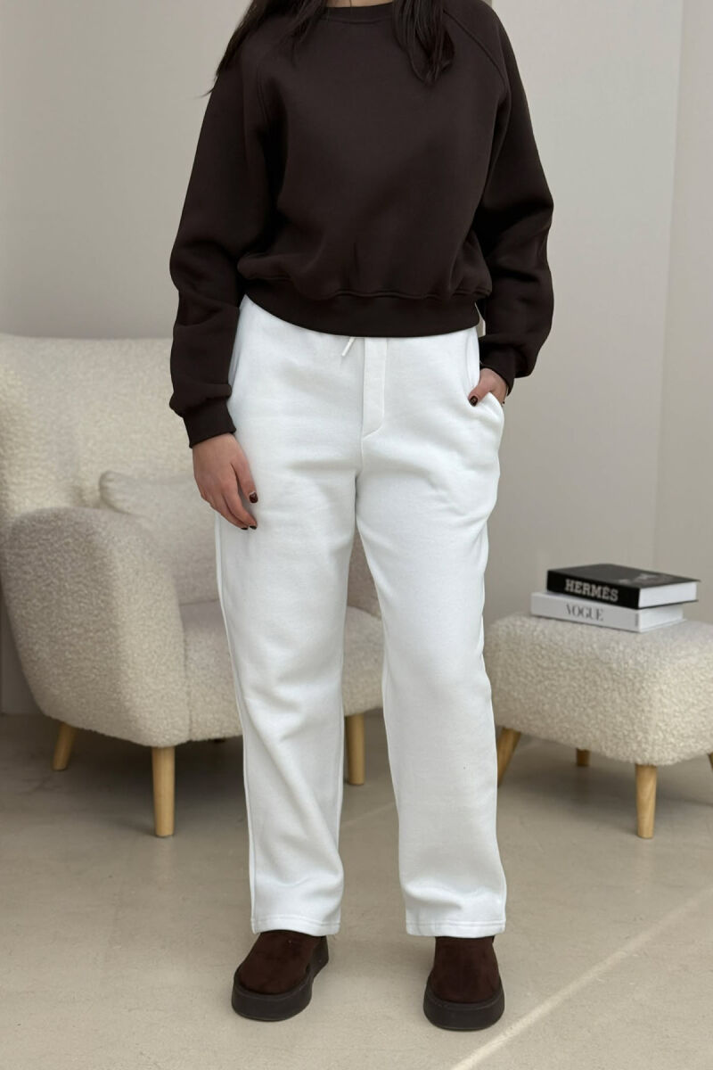 ONE COLOR SIMPLE FLUFFY WOMEN SWEATPANTS WHITE-E BARDHE - 1