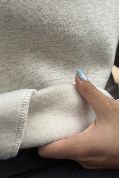 ONE COLOR SIMPLE FLUFFY WOMEN SWEATSHIRT LIGHT GREY/GZ - 4