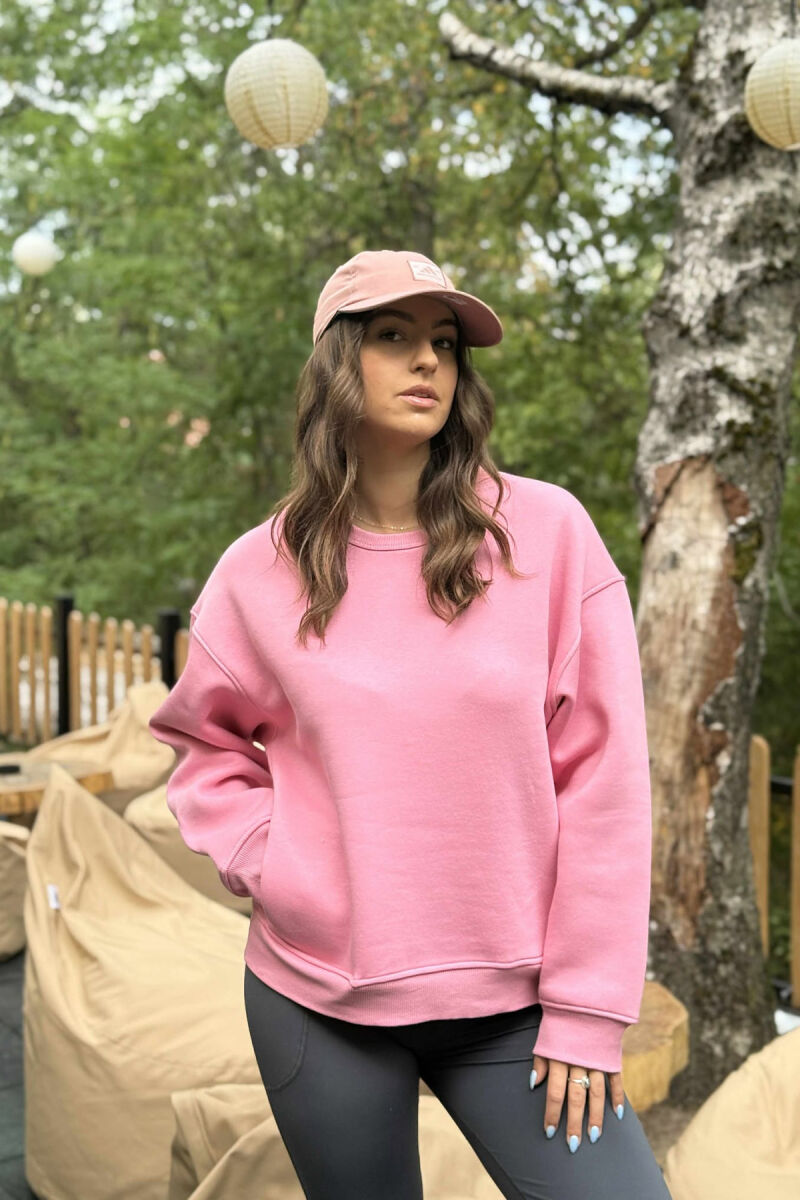ONE COLOR SIMPLE FLUFFY WOMEN SWEATSHIRT PINK/ROZE - 1