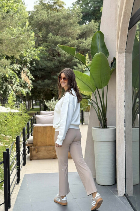 ONE COLOR SIMPLE FLUFFY WOMEN SWEATSHIRT WHITE-E BARDHE - 3