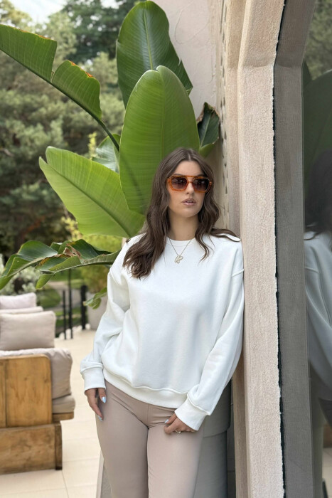 ONE COLOR SIMPLE FLUFFY WOMEN SWEATSHIRT WHITE-E BARDHE - 4