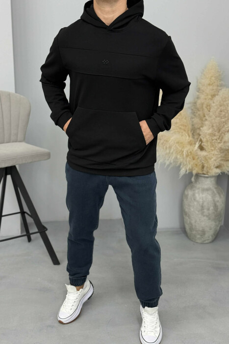 HOODIE NJËNGJYRËSHE ME LOGO TË THJESHTË PARA PËR MESHKUJ NË NGJYRËN E ZEZË 