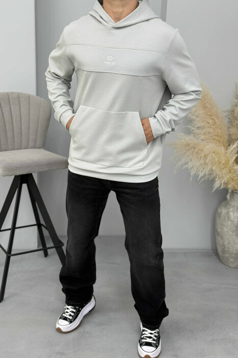 HOODIE NJËNGJYRËSHE ME LOGO TË THJESHTË PARA PËR MESHKUJ NË NGJYRËN GRI TË ZBARDHUR 