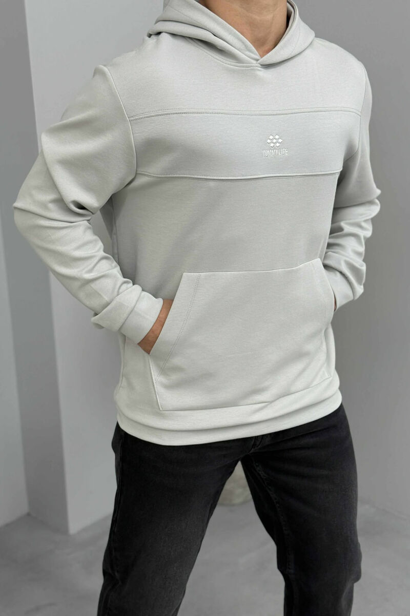 ONE COLOR SIMPLE FRONT LOGO MEN HOODIE LIGHT GREY/GZ - 3