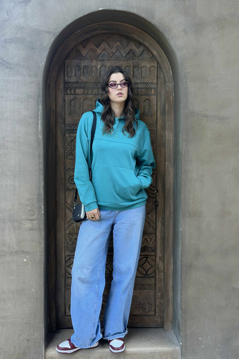 ONE COLOR SIMPLE FRONT LOGO WOMEN HOODIE BLUE STONE/GK - 1