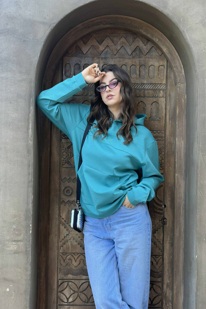 ONE COLOR SIMPLE FRONT LOGO WOMEN HOODIE BLUE STONE/GK - 3