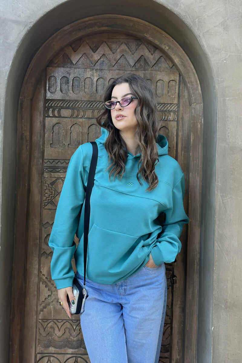 ONE COLOR SIMPLE FRONT LOGO WOMEN HOODIE BLUE STONE/GK - 2